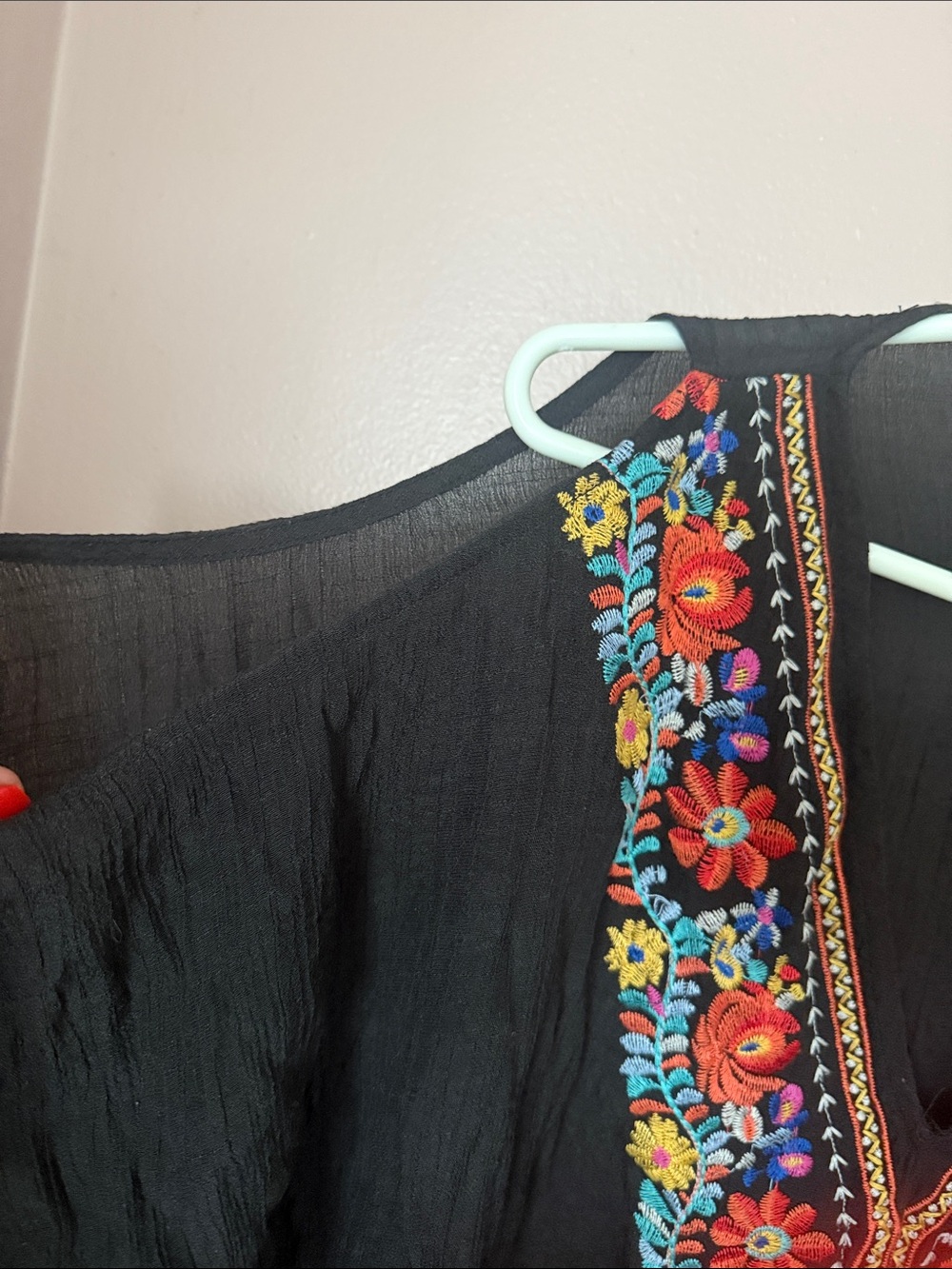 VICI Black V-Neck Tunic with Multicolor Floral Embroidery - Picture 2 of 4